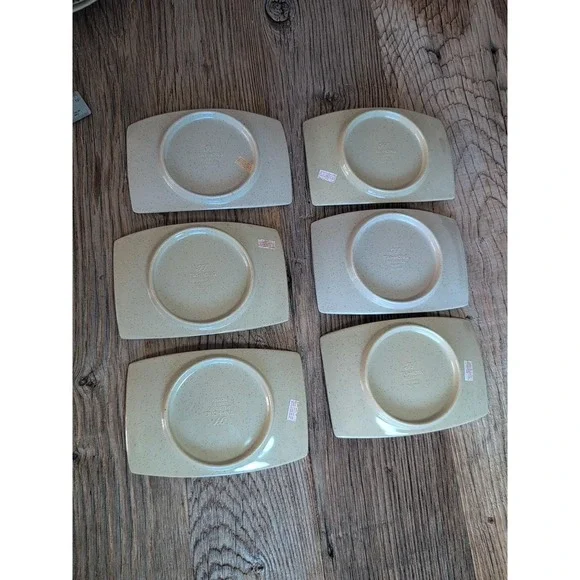 Vintage Style Sushi Plates Set of 6 Speckled Cream Blue Abstract Design - Picture 13 of 16